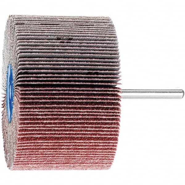 PFERD - 3" Diam x 2" Face Width, Aluminum Oxide Coated Mounted Flap Wheel - 1/4" Shank Mount, 60 Grit, 6,000 Max RPM - Benchmark Tooling