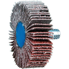 PFERD - 1-1/2" Diam x 1/2" Face Width, Aluminum Oxide Coated Mounted Flap Wheel - 1/4-20 Threaded Mount, 60 Grit, 23,000 Max RPM - Benchmark Tooling
