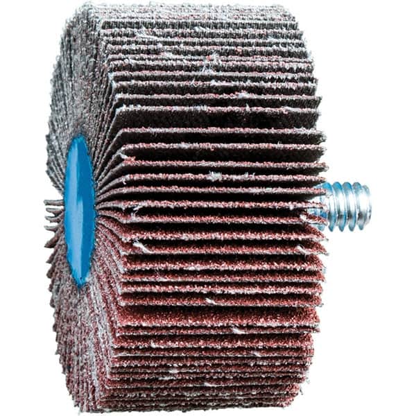 PFERD - 2" Diam x 1" Face Width, Aluminum Oxide Coated Mounted Flap Wheel - 1/4-20 Threaded Mount, 80 Grit, 23,000 Max RPM - Benchmark Tooling