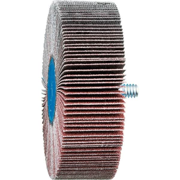 PFERD - 3" Diam x 1" Face Width, Aluminum Oxide Coated Mounted Flap Wheel - 1/4-20 Threaded Mount, 120 Grit, 20,000 Max RPM - Benchmark Tooling