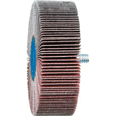 PFERD - 3" Diam x 1" Face Width, Aluminum Oxide Coated Mounted Flap Wheel - 1/4-20 Threaded Mount, 120 Grit, 20,000 Max RPM - Benchmark Tooling