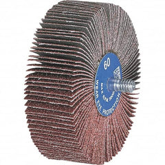 PFERD - 3" Diam x 1" Face Width, Aluminum Oxide Coated Mounted Flap Wheel - 1/4-20 Threaded Mount, 60 Grit, 20,000 Max RPM - Benchmark Tooling