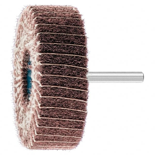 PFERD - 3" Diam x 1" Face Width, Aluminum Oxide Nonwoven Mounted Flap Wheel - 1/4" Shank Mount, 180 Grit, 7,500 Max RPM - Benchmark Tooling