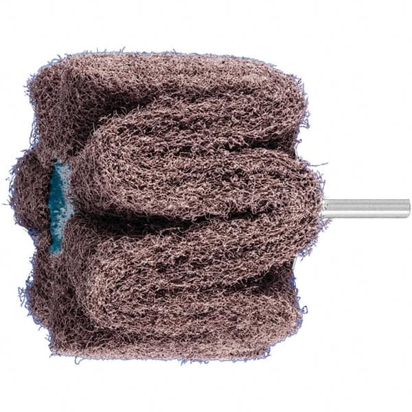 PFERD - 3" Diam x 2" Face Width, Aluminum Oxide Nonwoven Mounted Flap Wheel - 1/4" Shank Mount, 100 Grit, 7,500 Max RPM - Benchmark Tooling