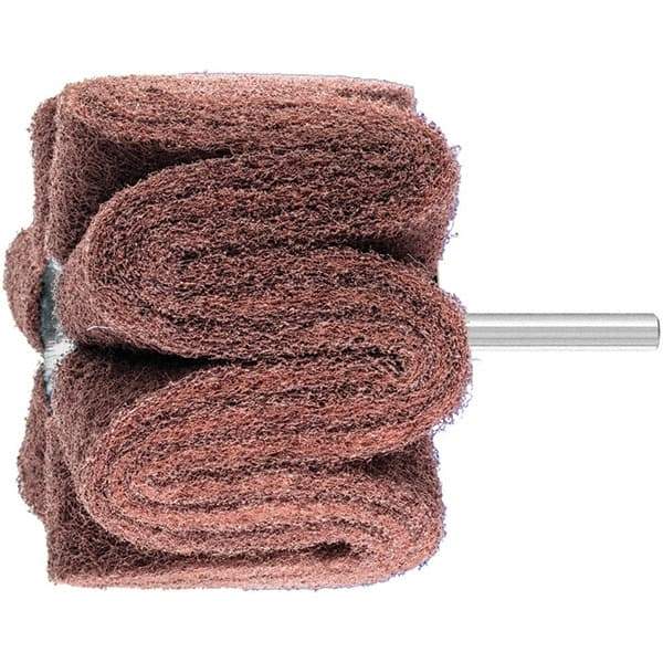 PFERD - 3" Diam x 2" Face Width, Aluminum Oxide Nonwoven Mounted Flap Wheel - 1/4" Shank Mount, 280 Grit, 7,500 Max RPM - Benchmark Tooling
