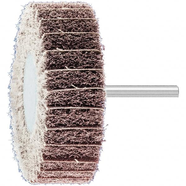 PFERD - 3" Diam x 1" Face Width, Aluminum Oxide Nonwoven Mounted Flap Wheel - 1/4" Shank Mount, 100 Grit, 7,500 Max RPM - Benchmark Tooling