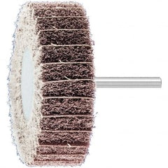 PFERD - 3" Diam x 1" Face Width, Aluminum Oxide Nonwoven Mounted Flap Wheel - 1/4" Shank Mount, 100 Grit, 7,500 Max RPM - Benchmark Tooling