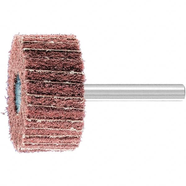 PFERD - 1-1/2" Diam x 3/4" Face Width, Aluminum Oxide Nonwoven Mounted Flap Wheel - 1/4" Shank Mount, 180 Grit, 15,000 Max RPM - Benchmark Tooling