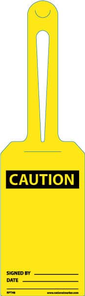 NMC - 11-1/4" High x 3-1/4" Long, CAUTION - SIGNED BY ______ DATE _____, English Safety & Facility Tag - Tag Header: CAUTION, 1 Side, White Unrippable Vinyl - Benchmark Tooling