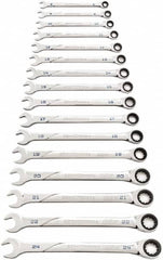 GearWrench - 16 Piece, 8mm to 24mm, Ratcheting Combination Wrench Set - Metric Measurement Standard, Chrome Finish - Benchmark Tooling