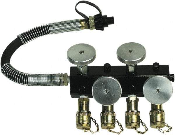 TK Simplex - 3/8" Inlet, 3/8" Outlet Manifold - 9" Long x 3-1/2" Wide x 3" High, 10,000 Max PSI, 1 Inlet Port, 4 Outlet Ports - Benchmark Tooling