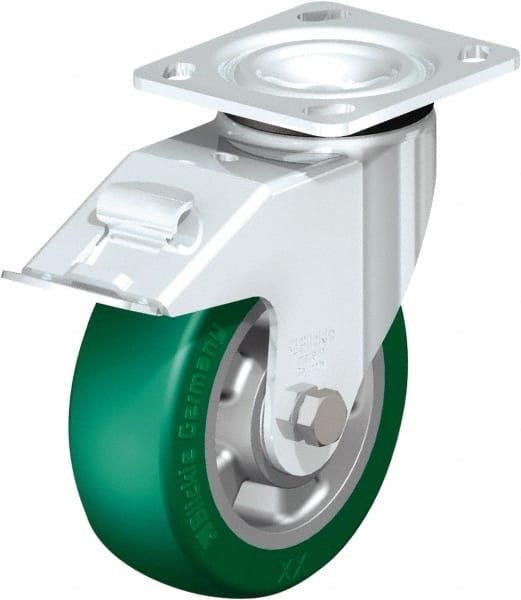 Swivel Top Plate Caster: Polyurethane, 6″ Wheel Dia, 2-1/8″ Wheel Width, 1,100 lb Capacity, 7-1/2″ OAH Polyurethane, 1,100 Lb Capacity, Ball Bearing, 4 x 4-1/2″ Plate