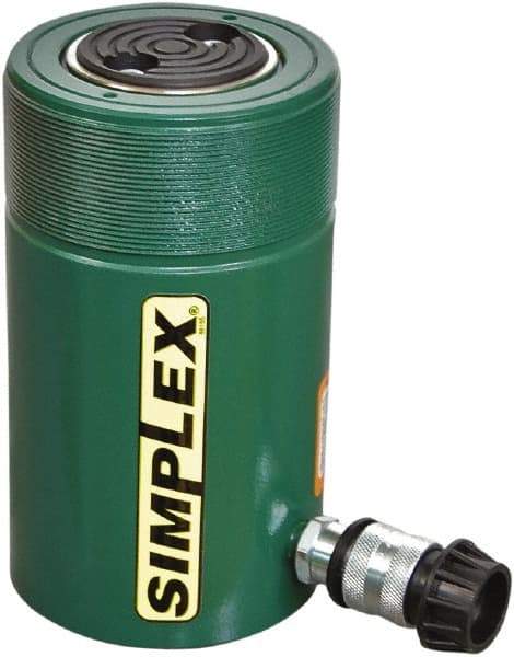 TK Simplex - 6" Stroke, 75 Ton Portable Hydraulic Single Acting Cylinder - 15.9 Sq In Effective Area, 95.4 Cu In Oil Capacity, 11.31 to 17.37" High, 3.75" Cyl Bore Diam, 4-1/2" Plunger Diam, 10,000 Max psi - Benchmark Tooling