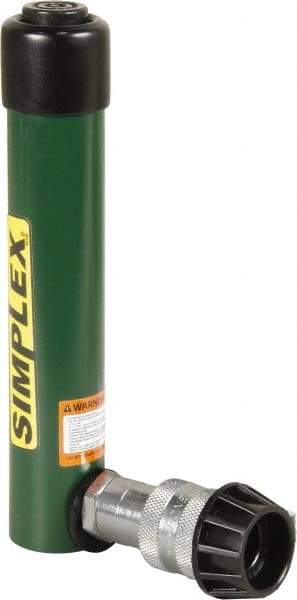 TK Simplex - 5-1/8" Stroke, 5 Ton Portable Hydraulic Single Acting Cylinder - 0.99 Sq In Effective Area, 4.97 Cu In Oil Capacity, 8.52 to 13.65" High, 1" Cyl Bore Diam, 1-1/8" Plunger Diam, 10,000 Max psi - Benchmark Tooling