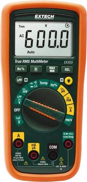 Extech - EX355, CAT III, 600 VAC/VDC, Digital True RMS Multimeter - 60 mOhm, Measures Voltage, Capacitance, Current, Frequency, Resistance, Temperature - Benchmark Tooling