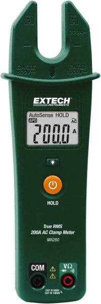 Extech - MA260, CAT IV, Digital True RMS Clamp Meter with 0.16" Fork Jaws - 1000 VAC/VDC, 200 AC Amps, Measures Voltage, Continuity, Current, Resistance - Benchmark Tooling