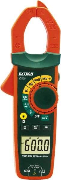 Extech - EX650, CAT III, Digital True RMS Auto Ranging Clamp Meter with 1.18" Clamp On Jaws - 750 VAC, 1000 VDC, 600 AC Amps, Measures Voltage, Capacitance, Continuity, Current, Resistance - Benchmark Tooling