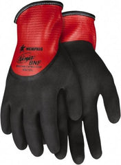 MCR Safety - Size XL, ANSI Puncture Lvl 2, Abrasion Lvl 5, Cut & Puncture Resistant Gloves - Fully Coated Coated, Black/Red - Benchmark Tooling