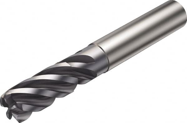 Sandvik Coromant - 1/2", 1.126" LOC, 1/2" Shank Diam, 3-1/2" OAL, 5 Flute, Solid Carbide Square End Mill - Single End, AlCrN Finish, Spiral Flute, 38° Helix, Right Hand Cut, Right Hand Flute, Series CoroMill Plura - Benchmark Tooling