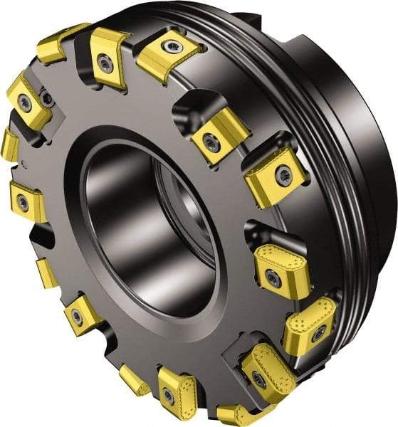 Sandvik Coromant - 125mm Cut Diam, 40mm Arbor Hole, 0.9mm Max Depth of Cut, 25° Indexable Chamfer & Angle Face Mill - 8 Inserts, 425N-1707 Insert, Right Hand Cut, Series CoroMill 425 - Benchmark Tooling