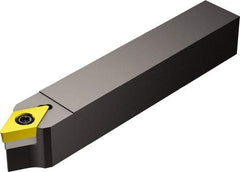 Sandvik Coromant - SDNCN, Neutral Cut, 27.5° Lead Angle, 25mm Shank Height x 25mm Shank Width, Neutral Rake Indexable Turning Toolholder - 150mm OAL, DCMT 11 T3 08, DCMT 3(2.5)2 Insert Compatibility, Series CoroTurn 107 - Benchmark Tooling
