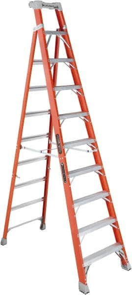 Louisville - 9 Steps, 10' High, Type IA Rating, Fiberglass Step Ladder - Benchmark Tooling