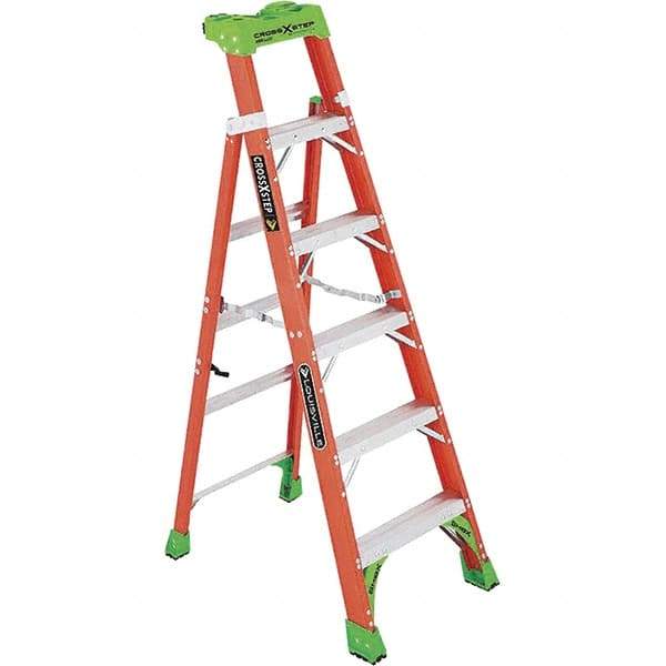 Louisville - 5 Steps, 6' High, Type IA Rating, Fiberglass Step Ladder - 300 Lb Capacity, 23-1/4" Base Width - Benchmark Tooling