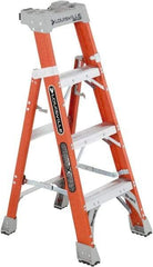 Louisville - 3 Steps, 4' High, Type IA Rating, Fiberglass Step Ladder - 300 Lb Capacity, 20-1/4" Base Width - Benchmark Tooling