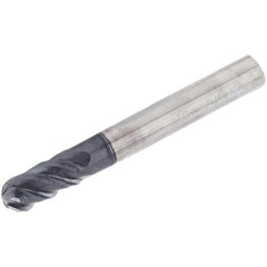 Iscar - 4mm Diam, 8mm LOC, 4 Flute Solid Carbide Ball End Mill - TiAlN Finish, Single End, 57mm OAL, 6mm Shank Diam, Spiral Flute - Benchmark Tooling