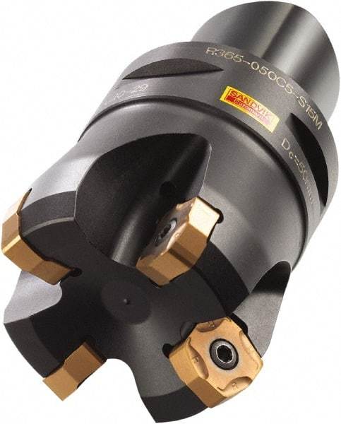 Sandvik Coromant - 60mm Cut Diam, 63mm Arbor Hole, 6mm Max Depth of Cut, 65° Indexable Chamfer & Angle Face Mill - 5 Inserts, R365-1505ZNE Insert, Right Hand Cut, Series CoroMill 365 - Benchmark Tooling