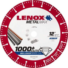 Lenox - 12" 25/30 Grit Diamond Cutoff Wheel - 0.126" Thick, 1" Arbor, 5,000 Max RPM, Use with Gas Powered Saws - Benchmark Tooling