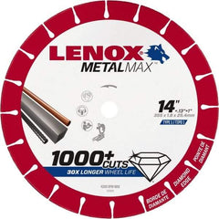 Lenox - 14" 25/30 Grit Diamond Cutoff Wheel - 0.13" Thick, 1" Arbor, 4,300 Max RPM, Use with Stationary Tools - Benchmark Tooling