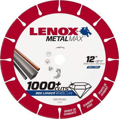 Lenox - 12" 25/30 Grit Diamond Cutoff Wheel - 0.126" Thick, 1" Arbor, 4,300 Max RPM, Use with Stationary Tools - Benchmark Tooling