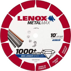 Lenox - 10" 25/30 Grit Diamond Cutoff Wheel - 0.114" Thick, 5/8" Arbor, 4,300 Max RPM, Use with Stationary Tools - Benchmark Tooling