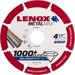 Lenox - 4-1/2" 40/50 Grit Diamond Cutoff Wheel - 0.05" Thick, 7/8" Arbor, 13,200 Max RPM, Use with Angle Grinders - Benchmark Tooling