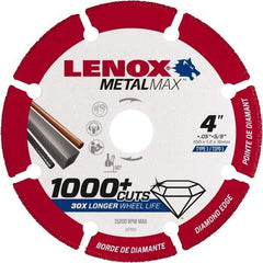 Lenox - 4" 40/50 Grit Diamond Cutoff Wheel - 0.05" Thick, 5/8" Arbor, 15,200 Max RPM, Use with Angle Grinders - Benchmark Tooling