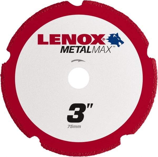 Lenox - 3" 40/50 Grit Diamond Cutoff Wheel - 0.05" Thick, 3/8" Arbor, 20,300 Max RPM, Use with Die Grinders - Benchmark Tooling