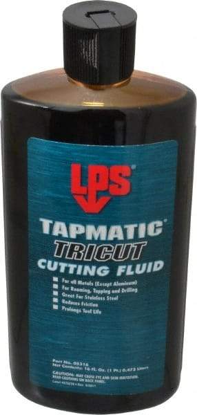 LPS - Tapmatic TriCut, 16 oz Bottle Cutting & Tapping Fluid - Semisynthetic, For Boring, Broaching, Drawing, Drilling, Engraving, Facing, Milling, Reaming, Sawing, Stamping, Tapping, Threading, Turning - Benchmark Tooling