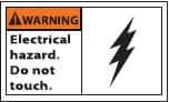 NMC - Accident Prevention Label, Header: WARNING - Legend: Warning - Electrical Hazard - Do Not Touch, English, Black & Orange, 5" Long x 3" High, Sign Muscle Finish - Benchmark Tooling