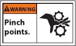 NMC - Accident Prevention Label, Header: WARNING - Legend: Warning - Pinch Points, English, Black & Orange, 5" Long x 3" High, Sign Muscle Finish - Benchmark Tooling