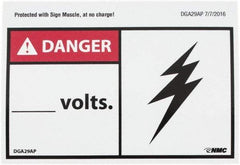 NMC - Accident Prevention Label, Header: DANGER - Legend: Danger - ____ Volts, English, Red, Black & White, 5" Long x 3" High, Sign Muscle Finish - Benchmark Tooling