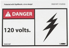 NMC - Accident Prevention Label, Header: DANGER - Legend: Danger - 120 Volts, English, Red, Black & White, 5" Long x 3" High, Sign Muscle Finish - Benchmark Tooling