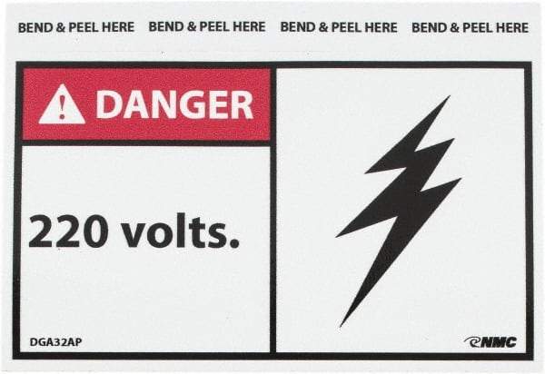 NMC - Accident Prevention Label, Header: DANGER - Legend: Danger - 20 Volts, English, Red, Black & White, 5" Long x 3" High, Sign Muscle Finish - Benchmark Tooling