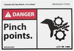 NMC - Accident Prevention Label, Header: DANGER - Legend: Danger - Pinch Points, English, Red, Black & White, 5" Long x 3" High, Sign Muscle Finish - Benchmark Tooling