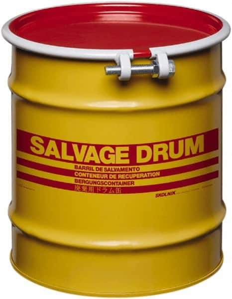 Made in USA - 10 Gallon Cylindrical Carbon Steel Open Head Drum - 17" High x 14" Diam - Benchmark Tooling