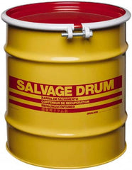 Made in USA - 20 Gallon Yellow with Red Cover Carbon Steel Open Head Drum - 19-1/4" High x 18-1/4" Diam - Benchmark Tooling