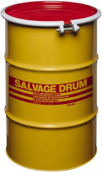 Made in USA - 30 Gallon Cylindrical Carbon Steel Open Head Drum - 27-1/2" High x 18-1/4" Diam - Benchmark Tooling