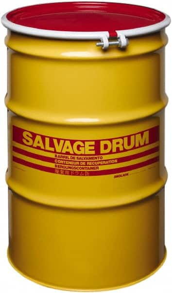 Made in USA - 55 Gallon Cylindrical Carbon Steel Open Head Drum - 33" High x 22-1/2" Diam - Benchmark Tooling