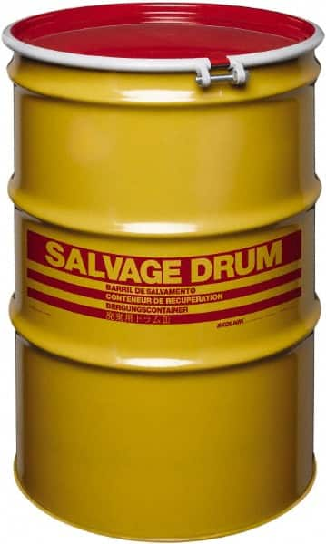 Made in USA - 85 Gallon Cylindrical Carbon Steel Open Head Drum - 37" High x 26" Diam - Benchmark Tooling