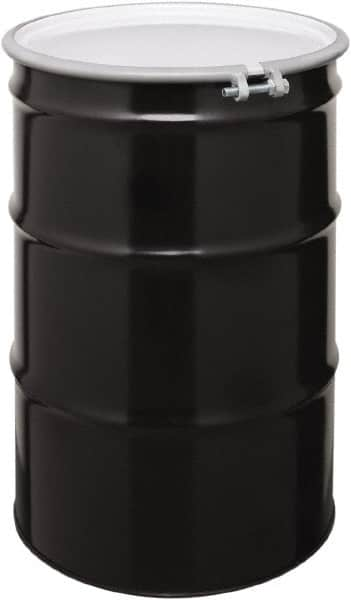 Made in USA - 55 Gallon Black Cylindrical Carbon Steel Open Head Drum - 33" High x 22-1/2" Diam - Benchmark Tooling